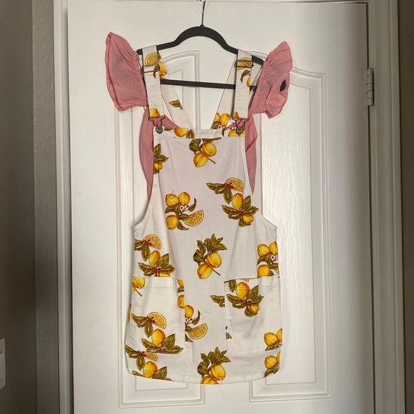 Lemon skirt overalls w/ red striped crop top - Picture 1 of 6